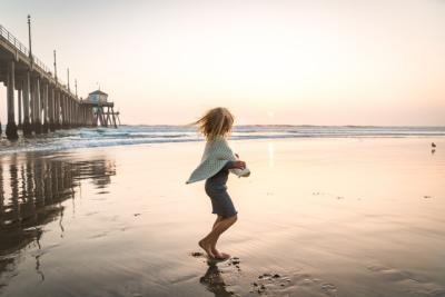 Pier sunset kids